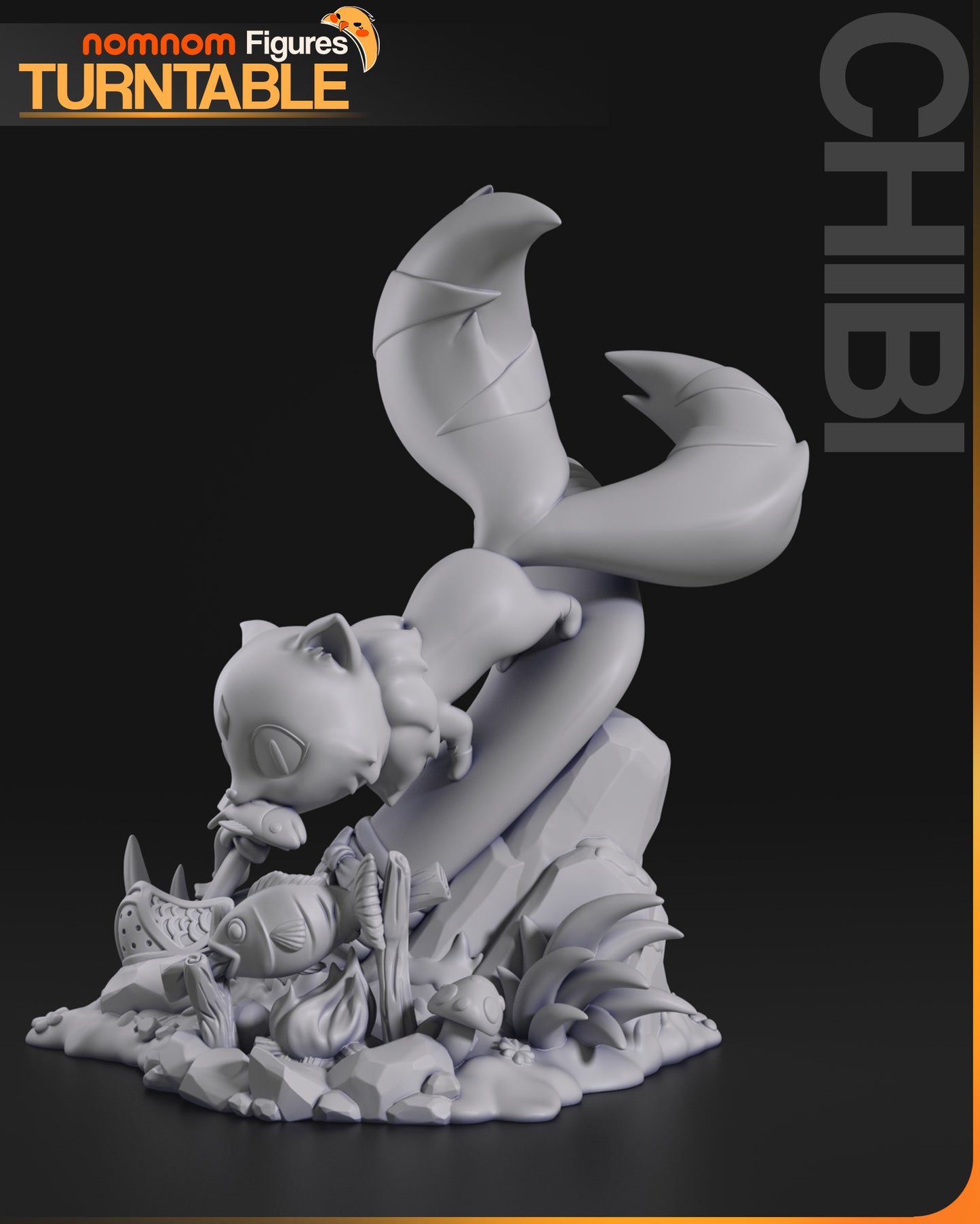 Resin garage kit figure of a Chibi Demon Kitty Cat by Tattles Told 3D, displayed on a turntable with detailed anime fan art design.