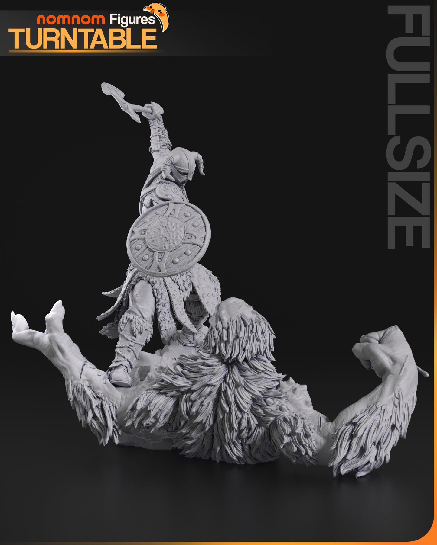 Frostland Dragon Slayer resin garage kit figure by Tattles Told 3D, shown on turntable with detailed dragon slayer design.