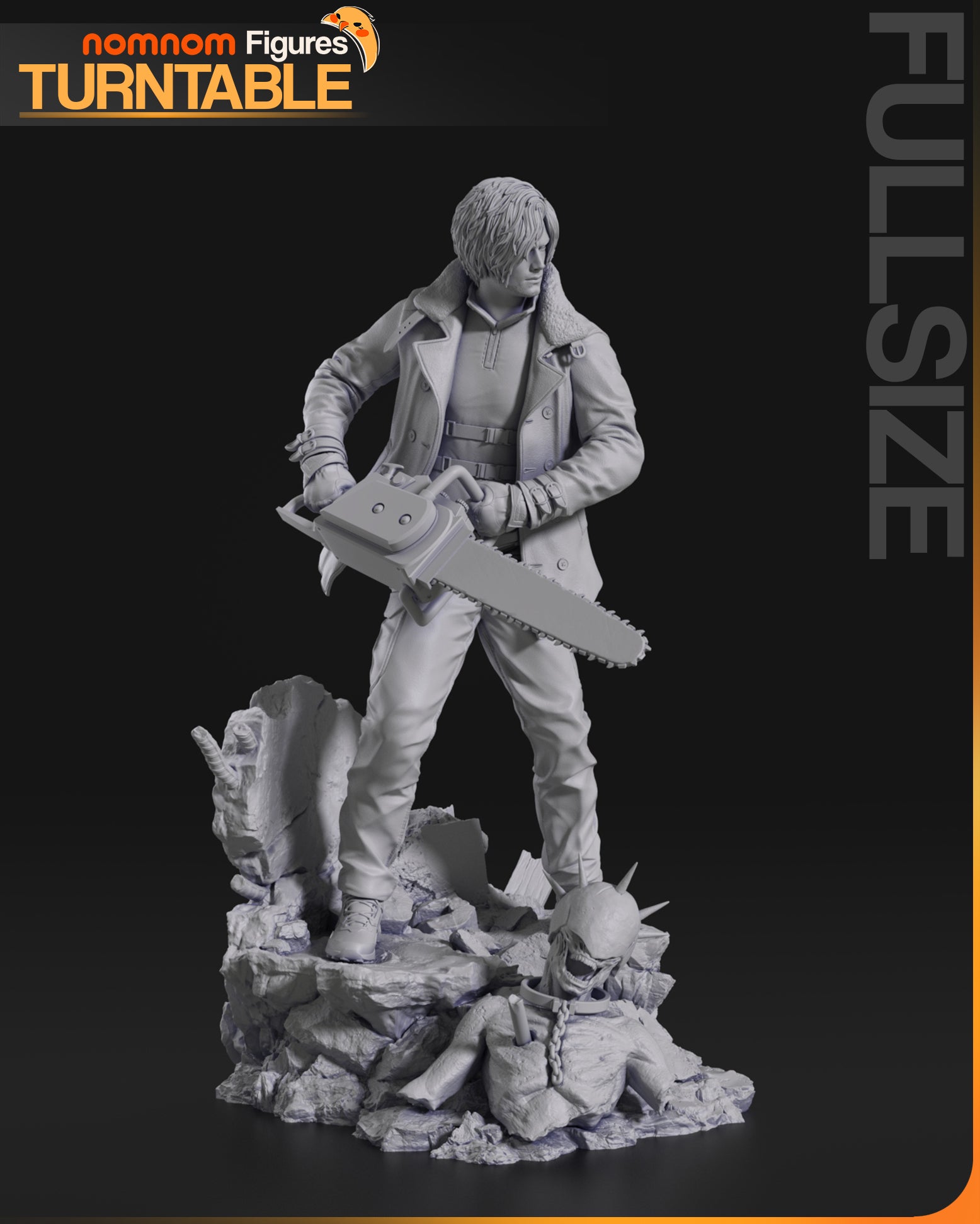 Resident Rookie resin garage kit figure by Tattles Told 3D, displayed on turntable with detailed fan art design.