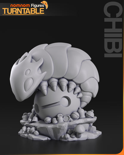Resin garage kit figure of Chibi Bell Keeper from anime fan art by Nomnom Figures, displayed on a turntable.
