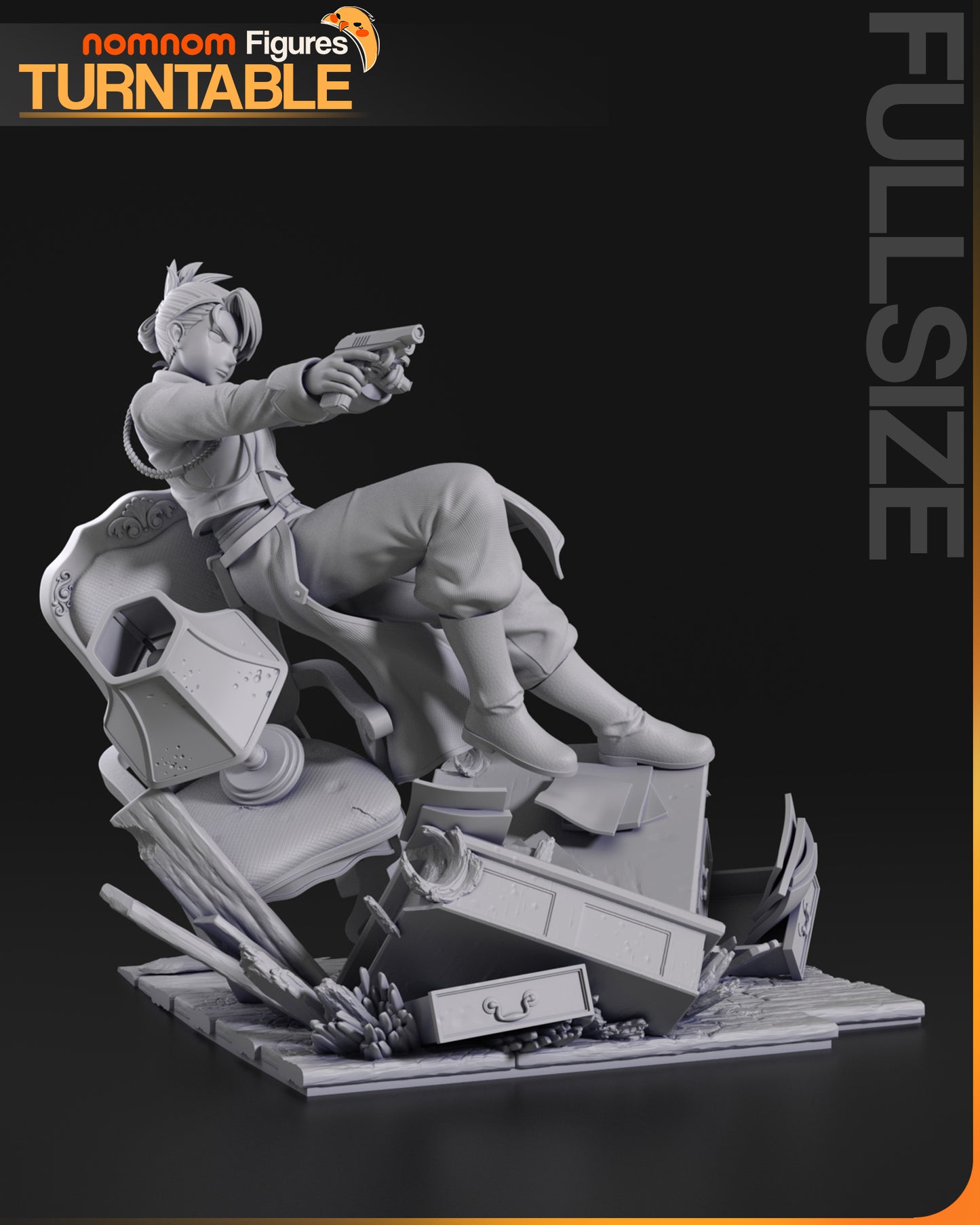 Resin garage kit figure of Sharpshooting Lieutenant by Tattles Told 3D, displayed on a turntable, detailed fan art model.