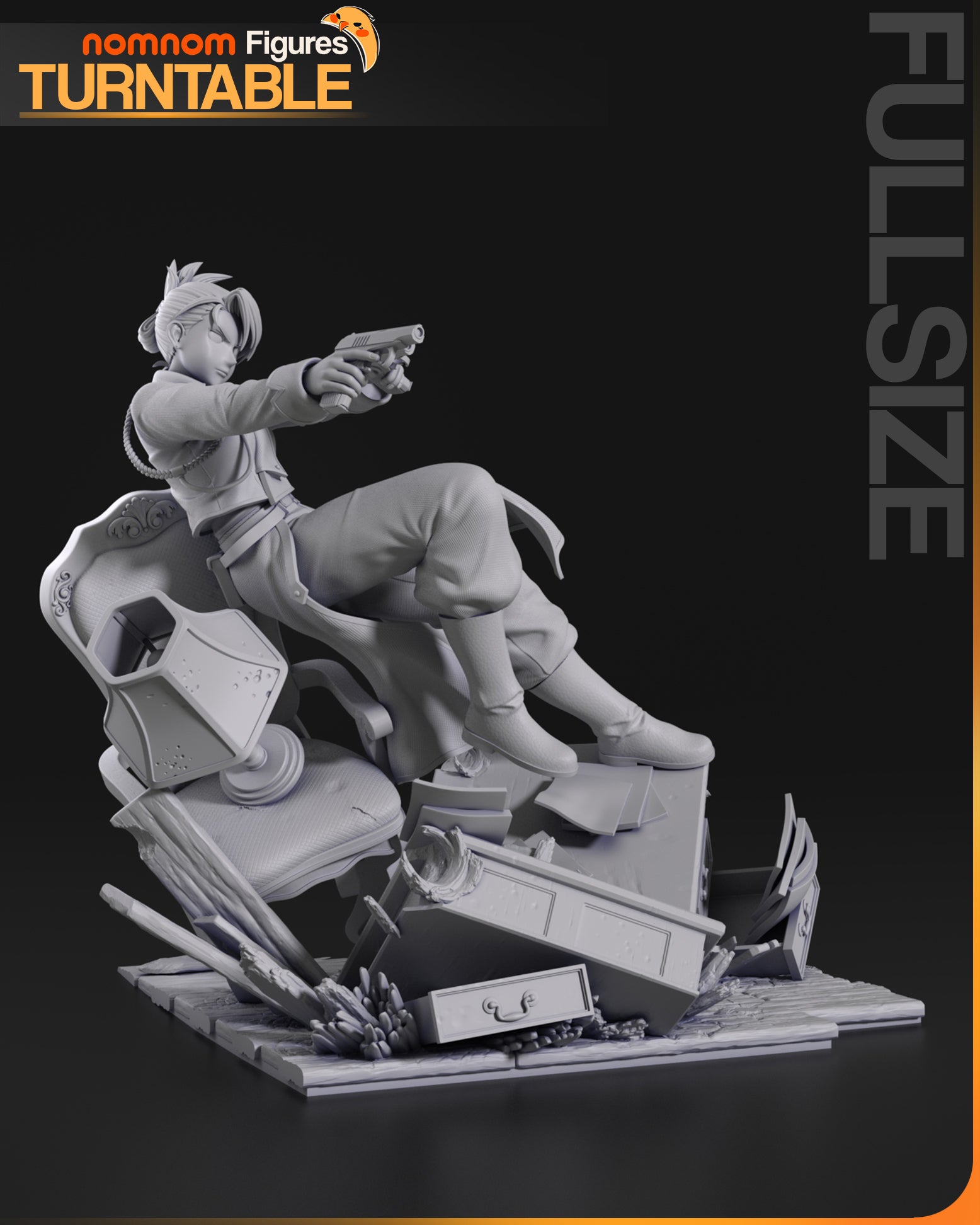 Resin garage kit figure of Sharpshooting Lieutenant by Tattles Told 3D, displayed on a turntable, detailed fan art model.