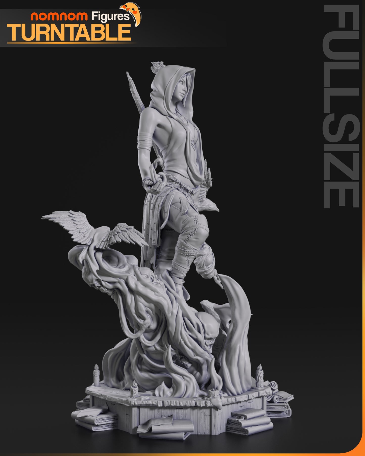 Wilderness Witch resin garage kit figure by Nomnom Figures, displayed on a turntable with detailed painted features.