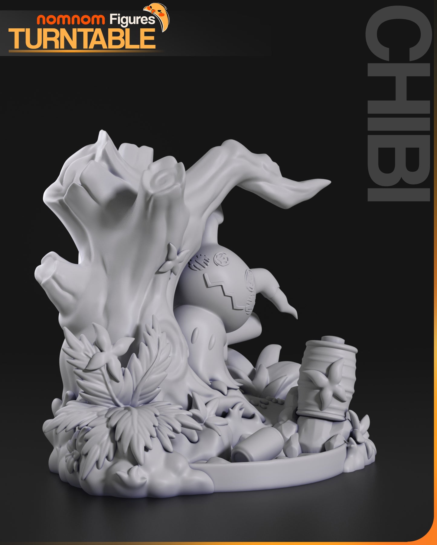 Resin garage kit figure of Chibi Shy Disguised Ghost from Nomnom Figures, displayed on turntable with detailed anime fan art design.