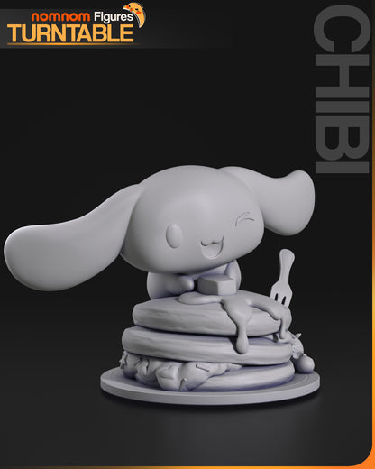 Resin garage kit figure of Chibi Sugar Stack Sweetie by Tattles Told 3D, displayed on a turntable with detailed anime fan art design