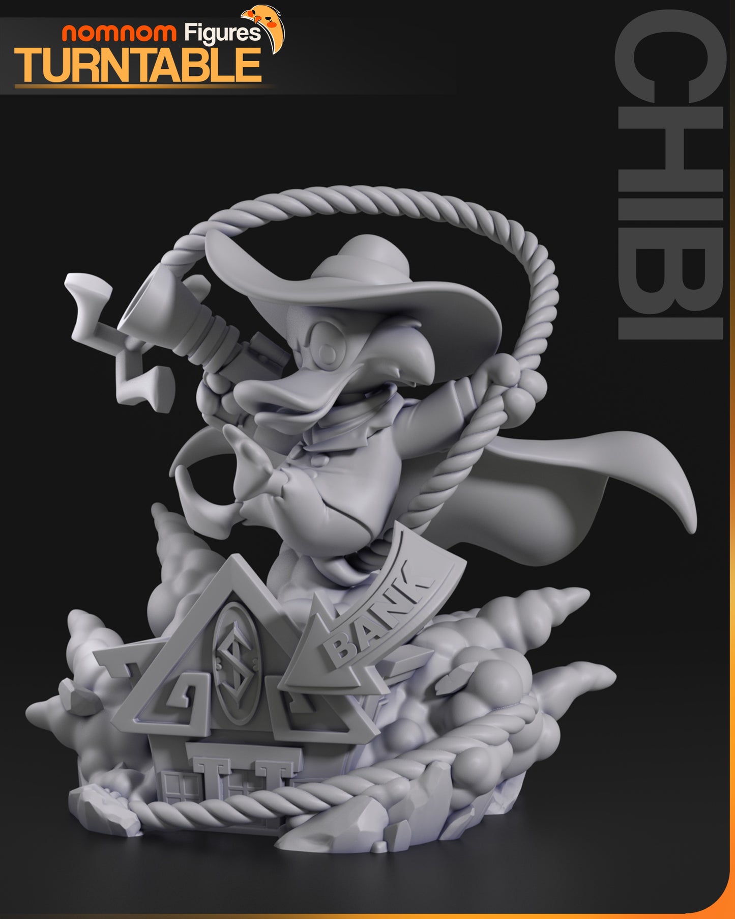 Resin garage kit figure of Chibi Gettin' Dangerous by Tattles Told 3D, displayed on a turntable with detailed anime fan art design.