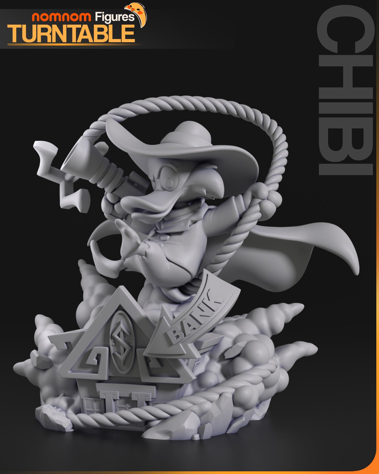 Resin garage kit figure of Chibi Gettin' Dangerous by Tattles Told 3D, displayed on a turntable with detailed anime fan art design.