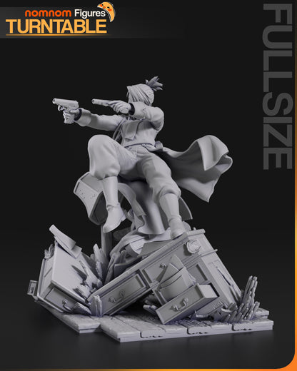 Resin garage kit figure of Sharpshooting Lieutenant by Tattles Told 3D, displayed on turntable with detailed military uniform and gear.