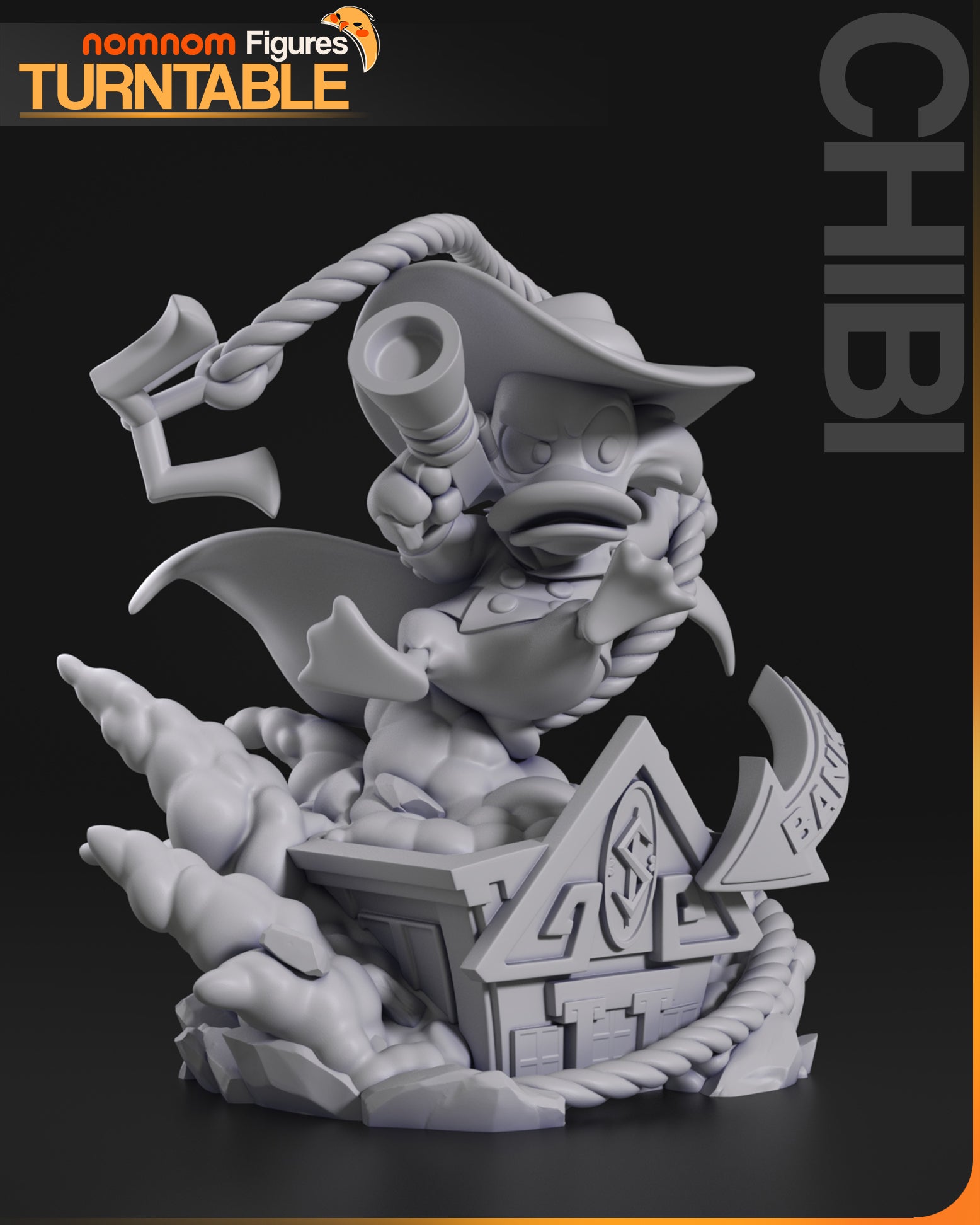 Resin garage kit figure of Chibi Gettin' Dangerous from Nomnom Figures, displayed on turntable, detailed anime fan art collectible.