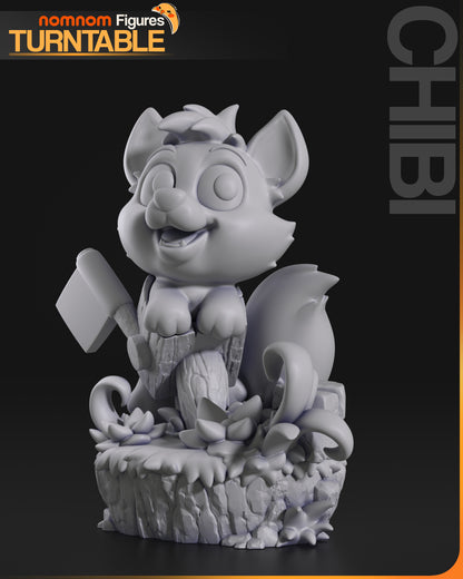 Chibi Little Fox resin garage kit figure by Tattles Told 3D, displayed on turntable, showcasing detailed anime fan art sculpture.