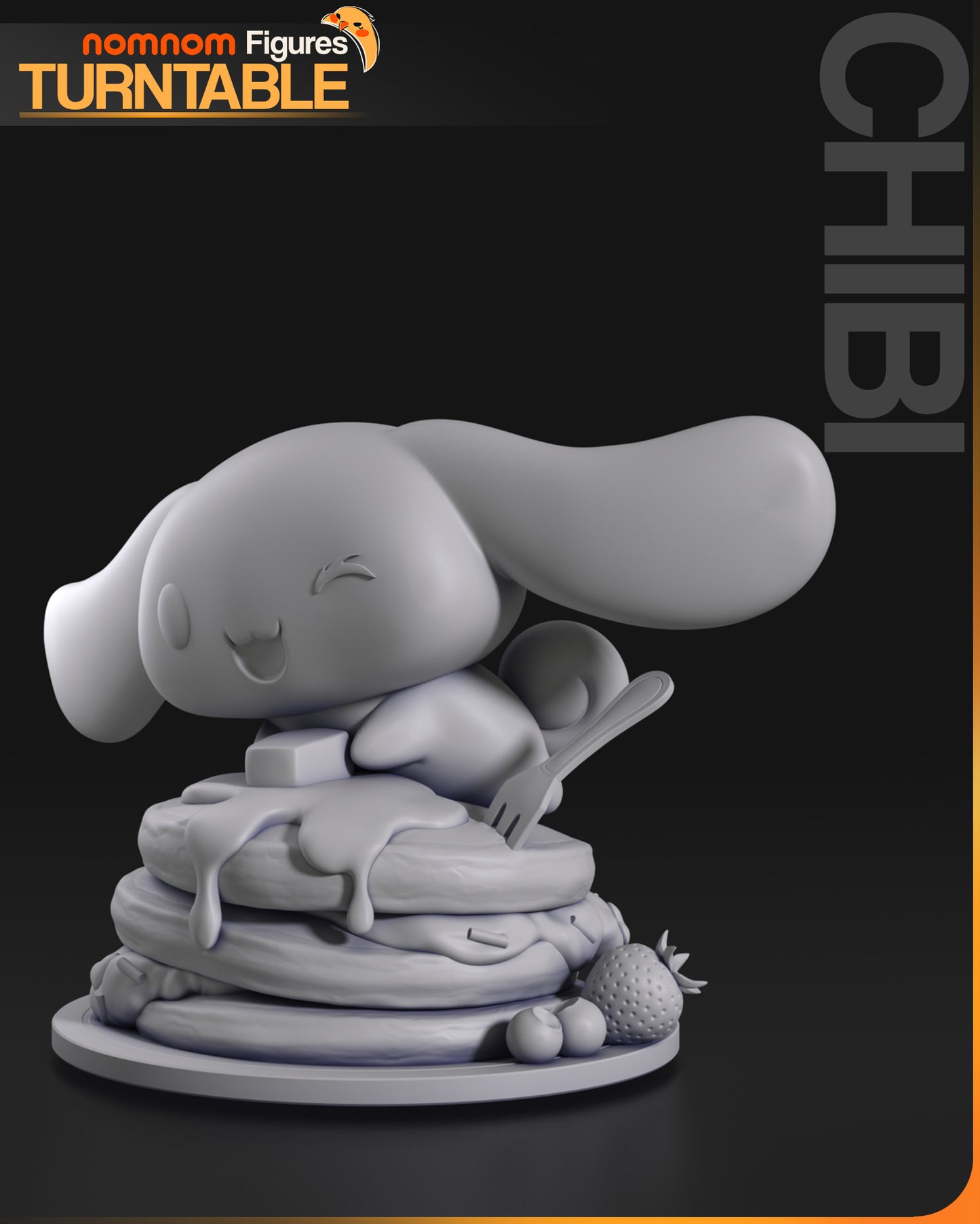 Resin garage kit figure of Chibi Sugar Stack Sweetie by Tattles Told 3D on turntable, detailed anime-style fan art sculpture.