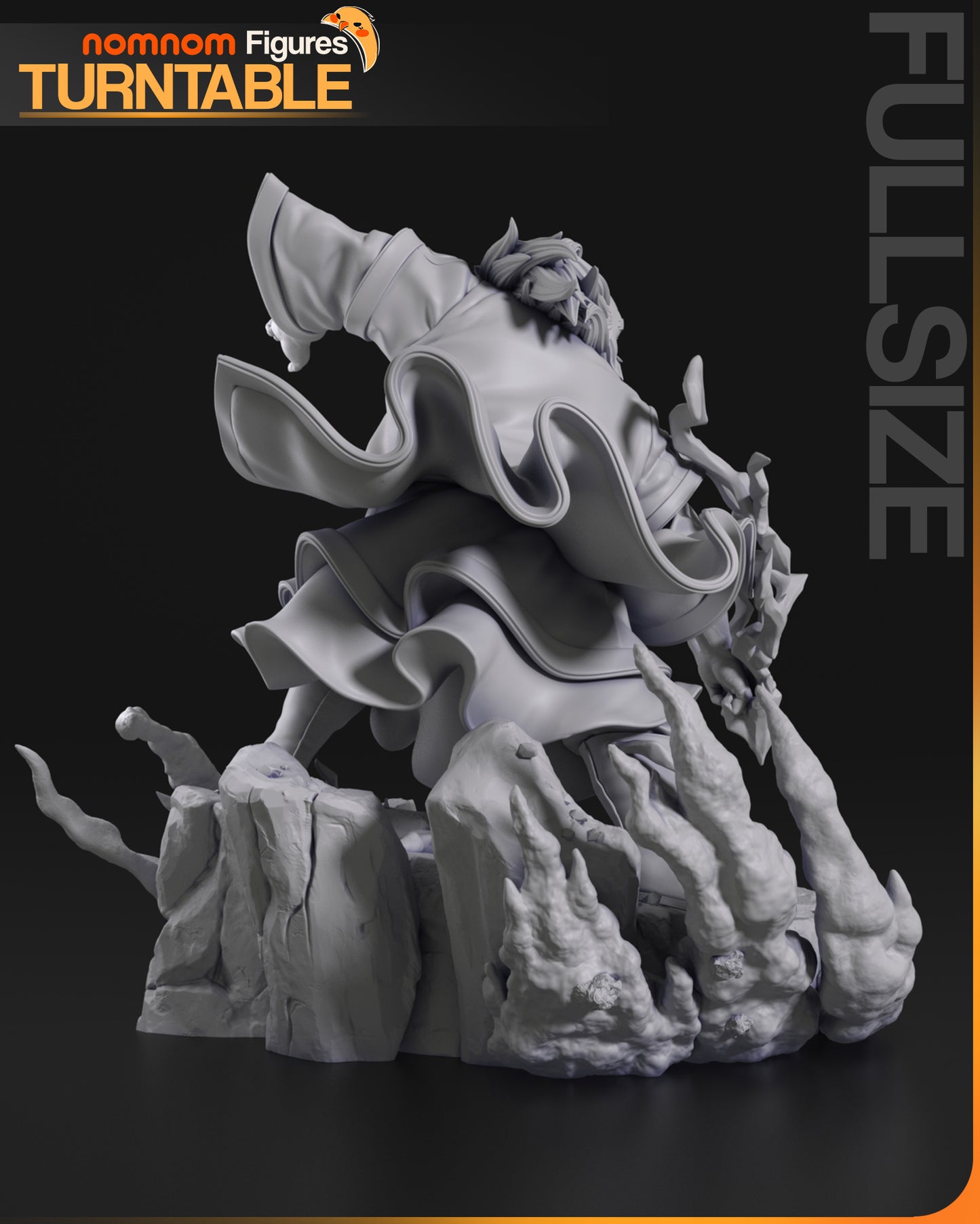 Resin garage kit figure of Lotus Warrior Mentor by Tattles Told 3D, displayed on turntable, detailed fan art sculpture.