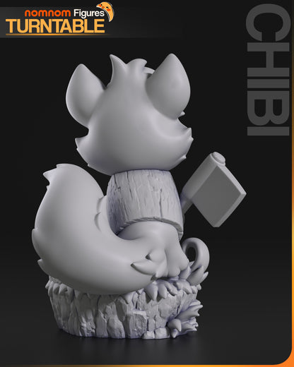 Resin garage kit figure of a chibi little fox from Tattles Told 3D on a turntable, showcasing detailed anime fan art design.