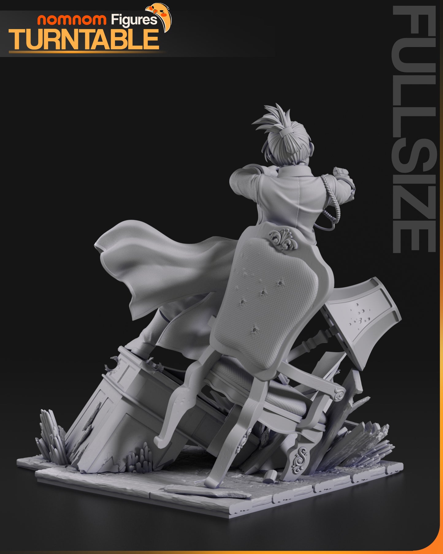 Resin garage kit figure of Sharpshooting Lieutenant by Tattles Told 3D, displayed on a turntable with detailed military-style armor.