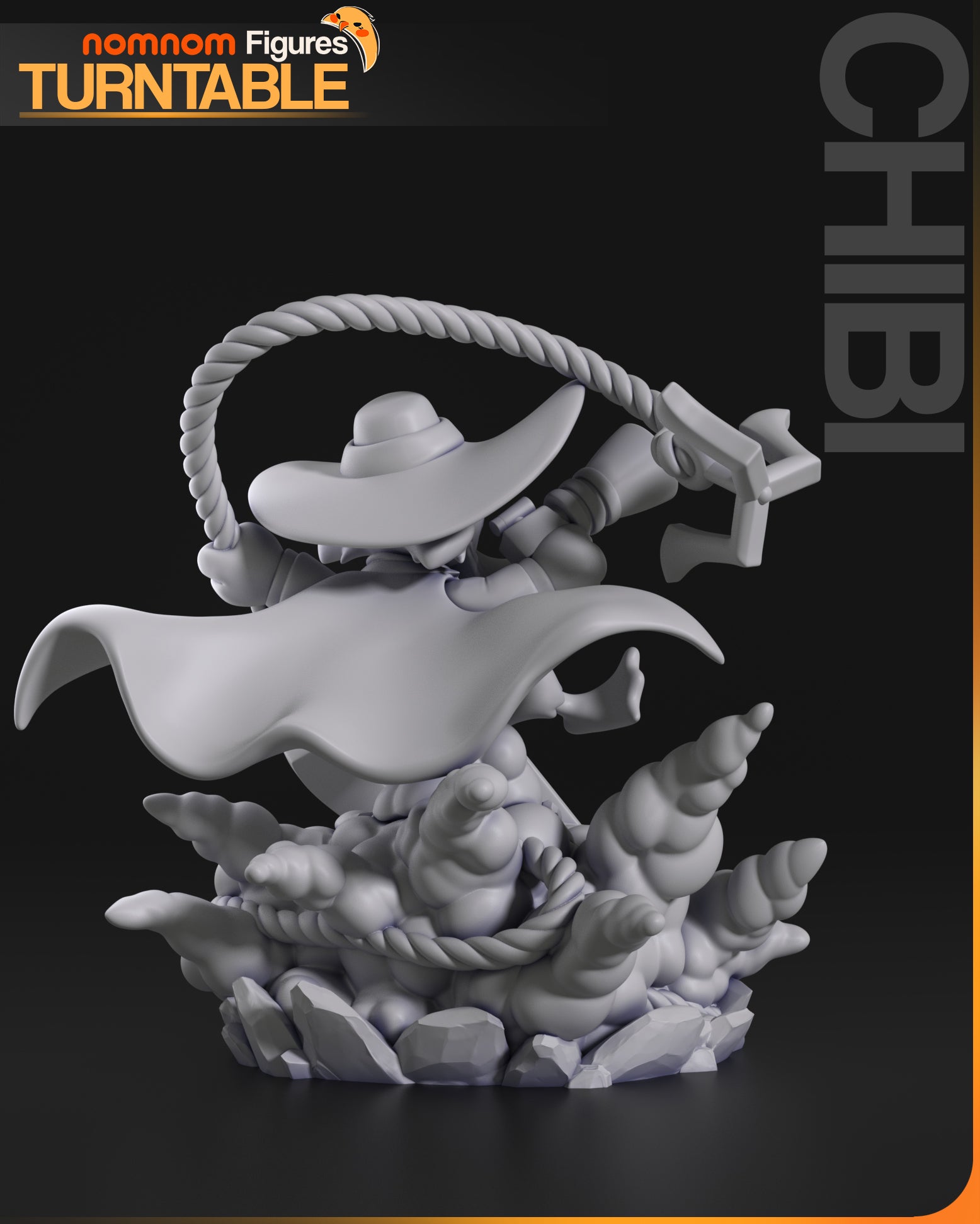 Resin garage kit figure of Chibi Gettin' Dangerous by Tattles Told 3D, displayed on turntable, detailed anime fan art sculpture