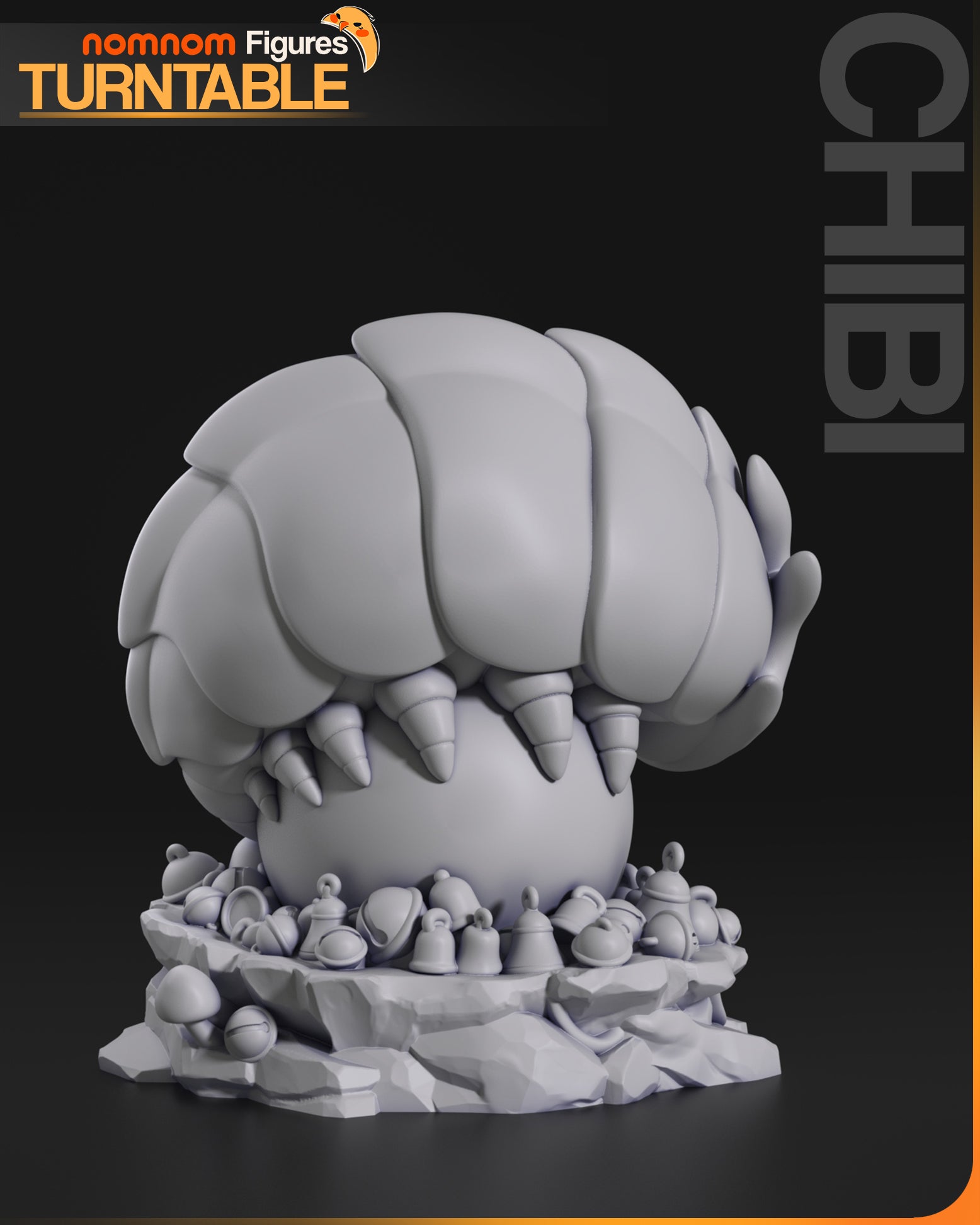 Chibi Bell Keeper resin garage kit figure by Tattles Told 3D, displayed on turntable, featuring detailed anime fan art design.