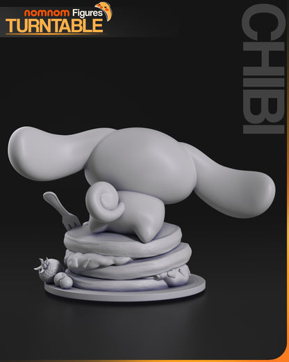Resin garage kit figure of Chibi Sugar Stack Sweetie by Tattles Told 3D on a turntable, detailed anime fan art collectible.