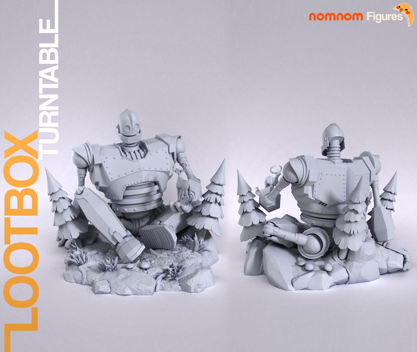 Gentle Metal Giant resin garage kit figure by Tattles Told 3D, displayed on a turntable, featuring detailed anime fan art design.