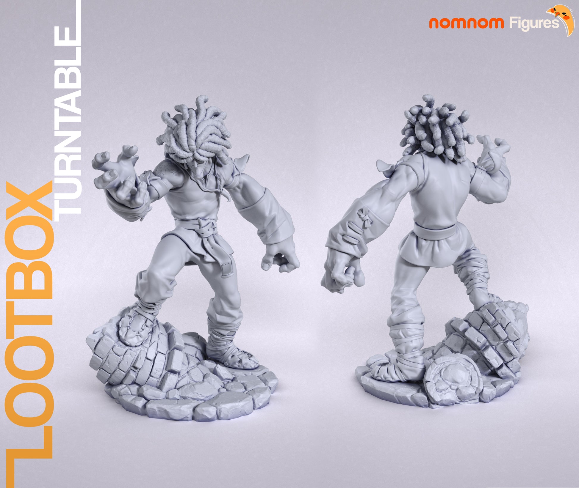 Wild Red Brawler resin garage kit figure by Tattles Told 3D, displayed on turntable, featuring anime-inspired design and detailed custom paint.