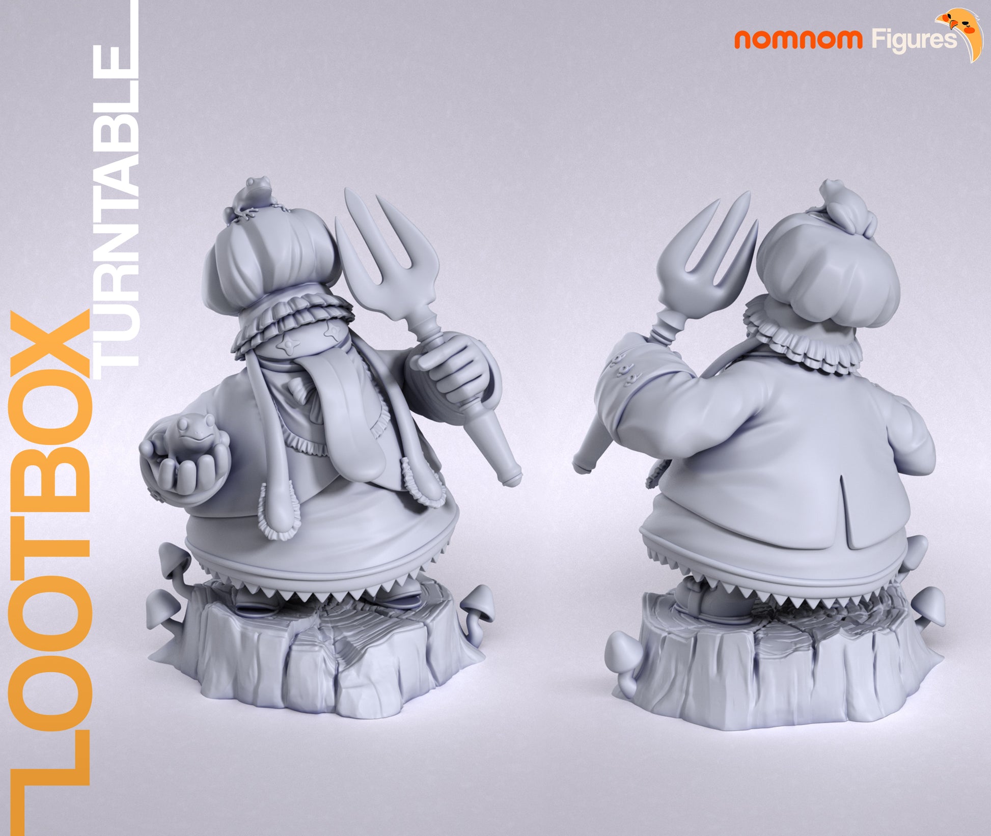 Hungry Blue Chef resin garage kit figure by Tattles Told 3D, displayed on turntable, featuring vibrant blue chef character and detailed design.