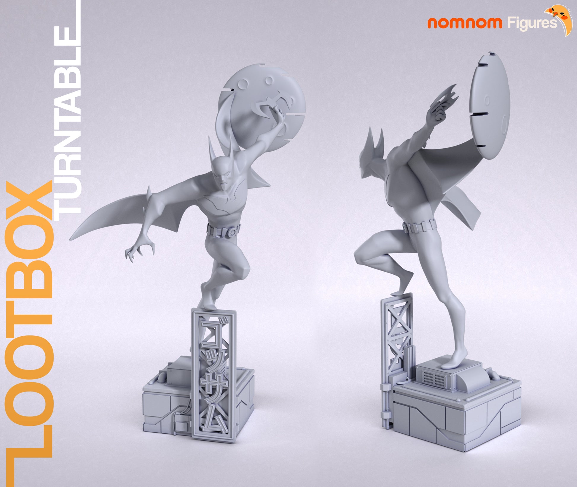 Futuristic Vigilante resin garage kit figure by Nomnom Figures featuring detailed anime-style design on a turntable display.