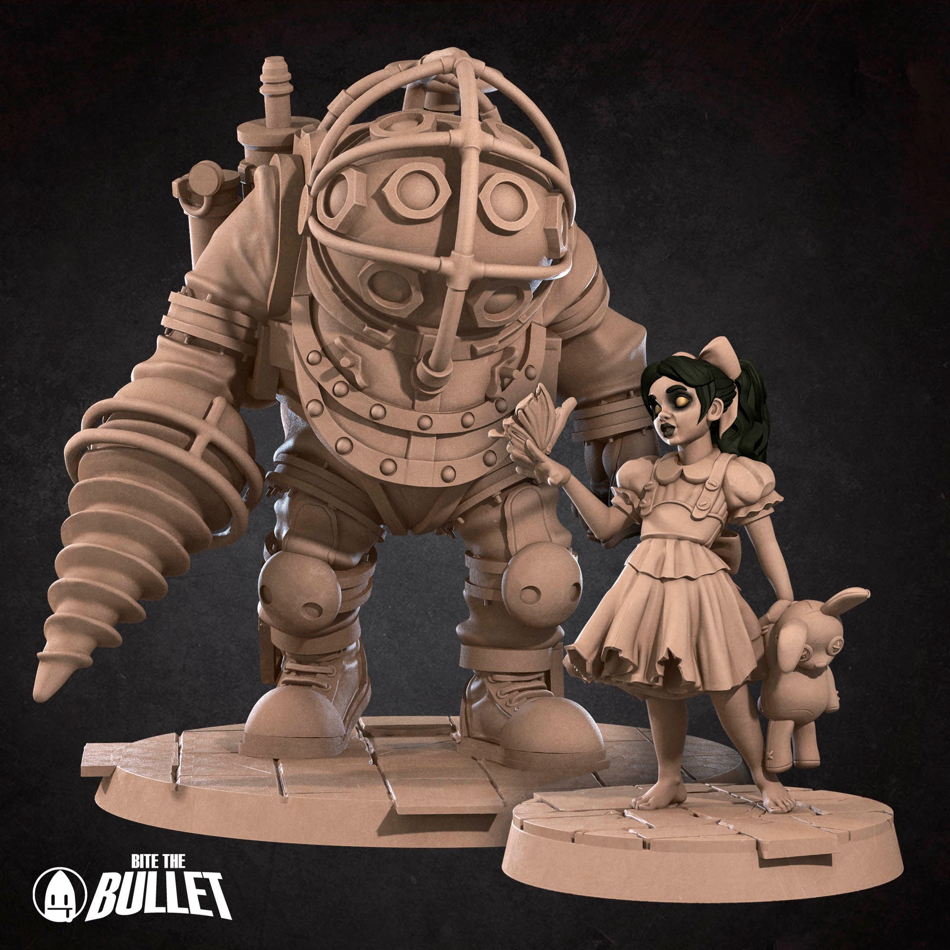 Underwater Duet D&D miniature by Tattles Told 3D showing two fantasy characters in an underwater scene, detailed sculpting.