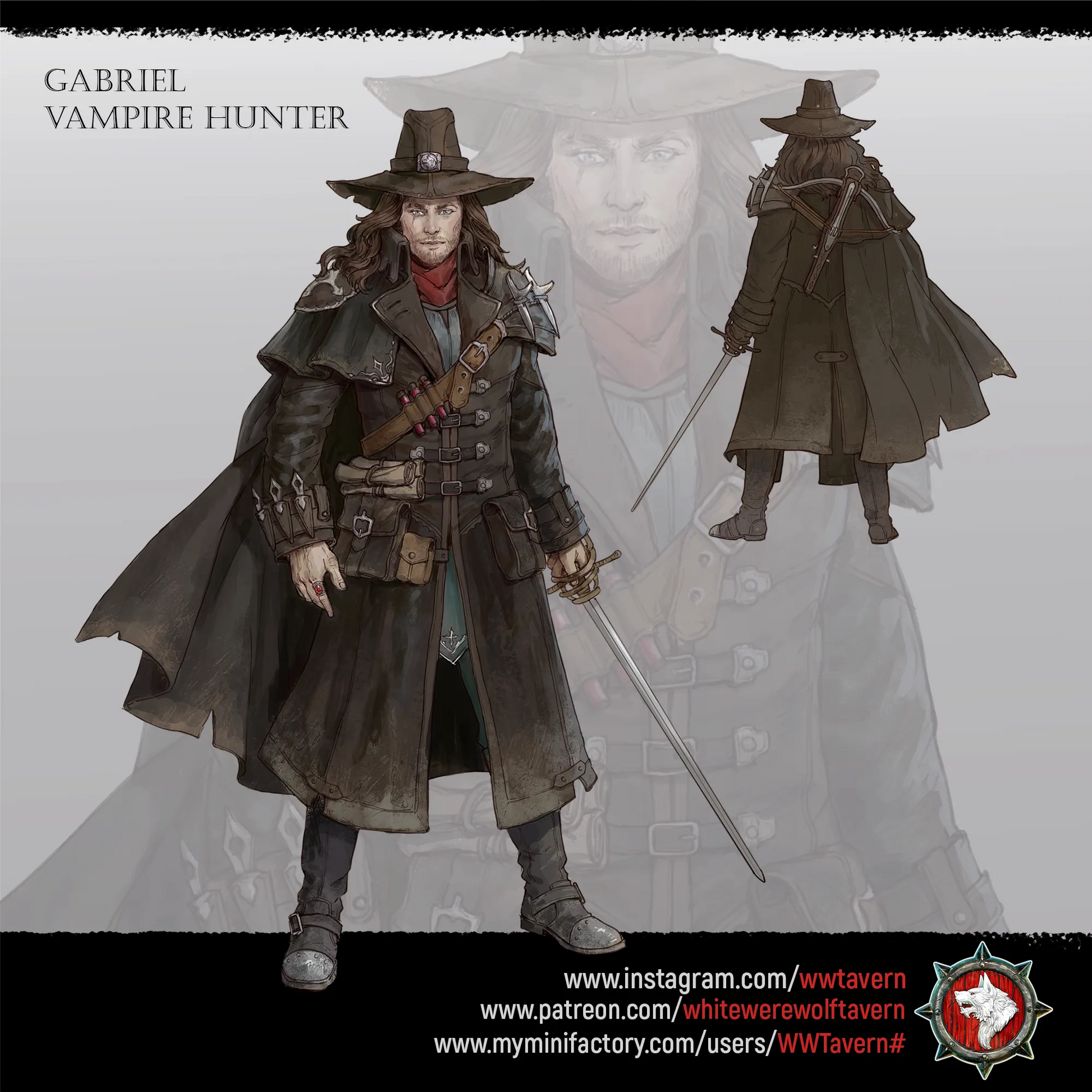 Vampire Hunter Gabriel | Gaming and Display Miniature | White Werewolf Tavern