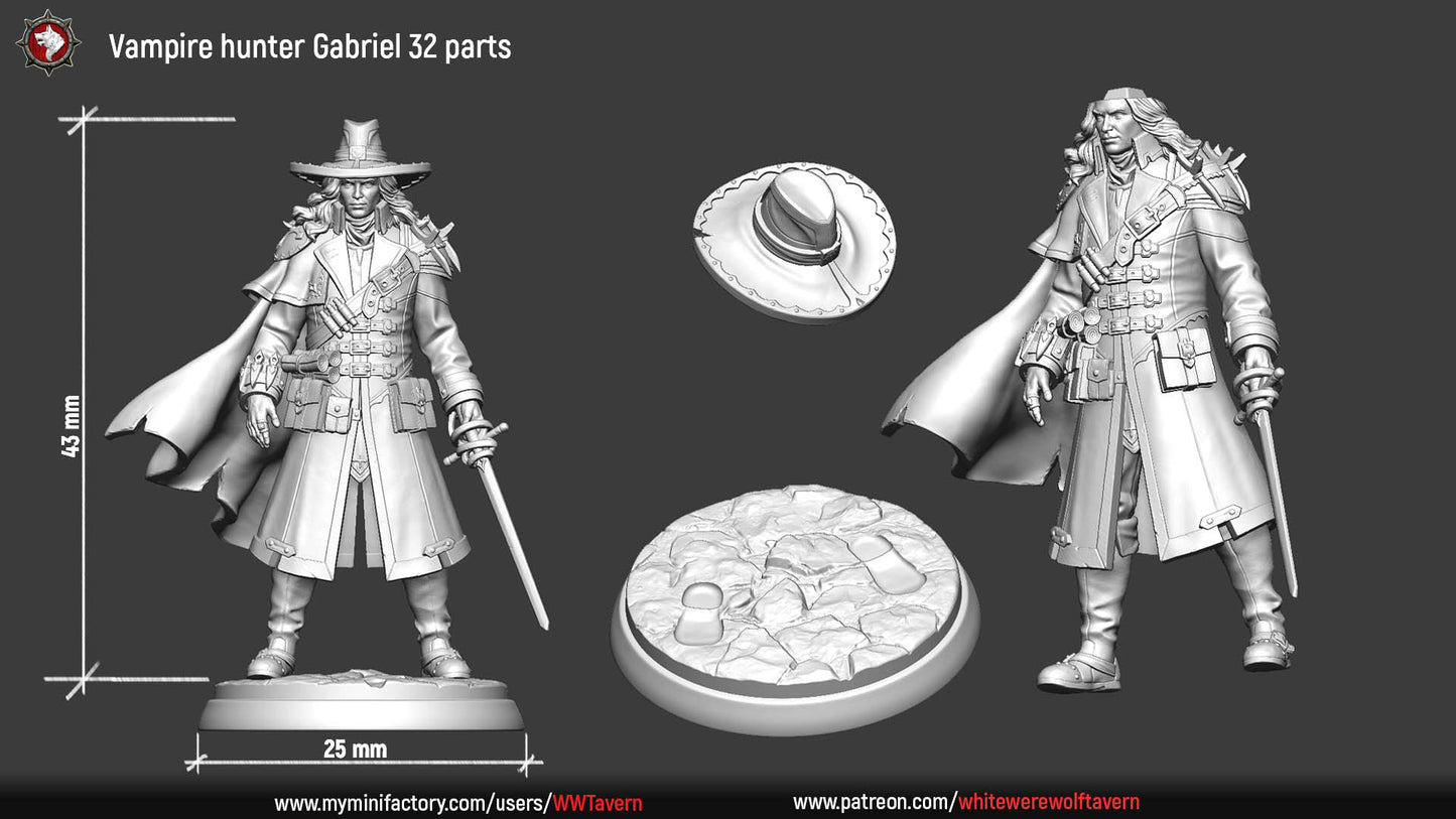Vampire Hunter Gabriel | Gaming and Display Miniature | White Werewolf Tavern