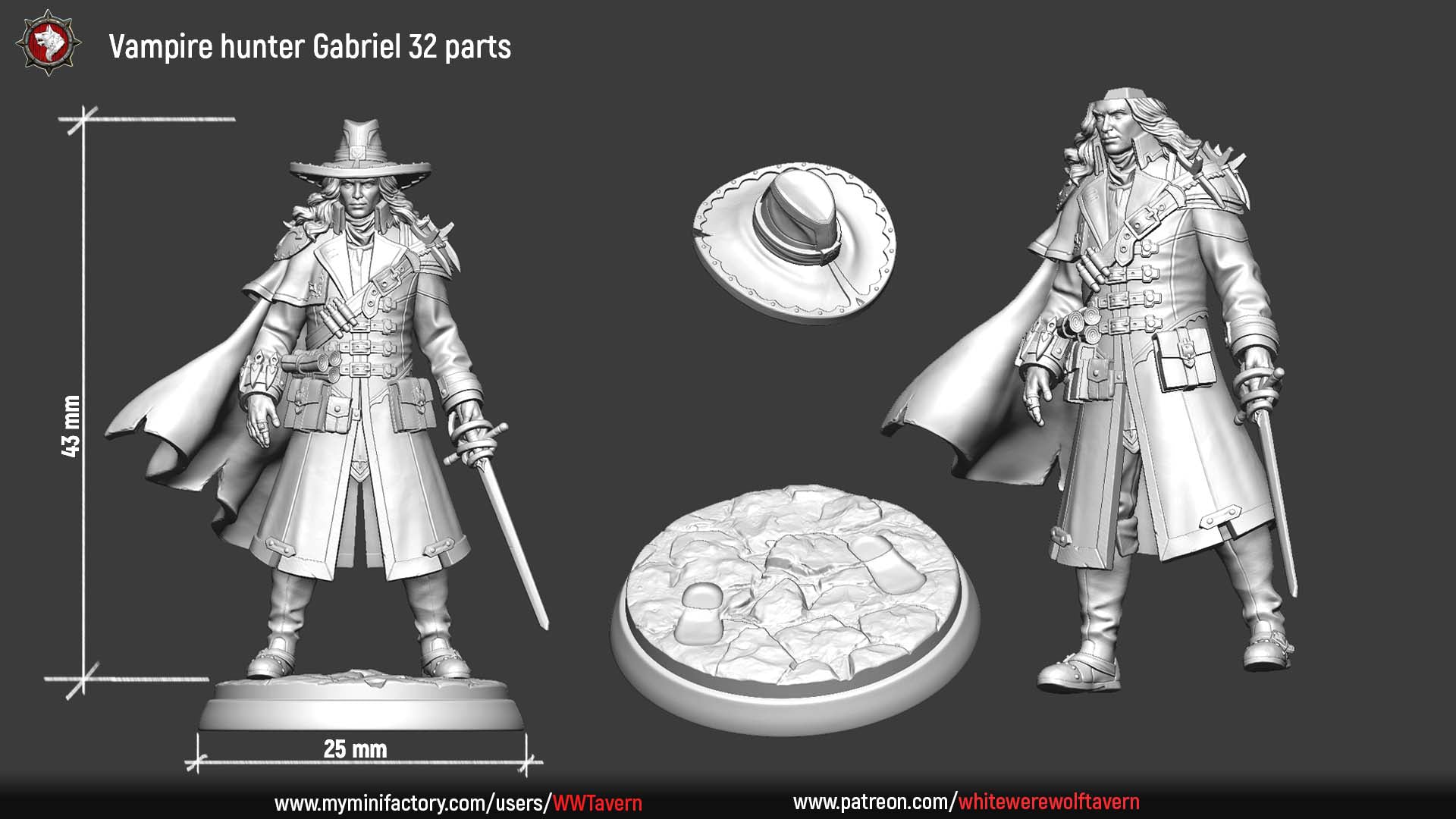 Vampire Hunter Gabriel | Gaming and Display Miniature | White Werewolf Tavern