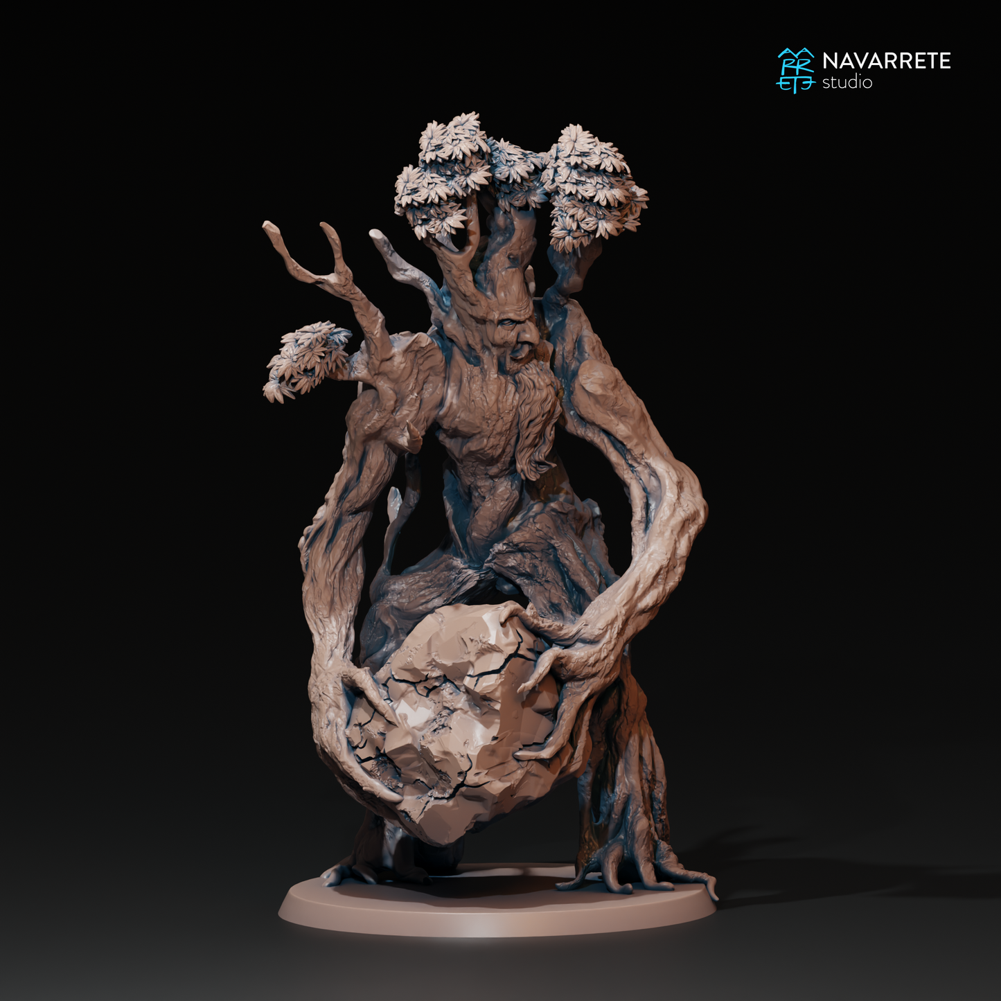 Detailed tabletop miniature of a Treefolk Ent from Navarrete Studio by Tattles Told 3D, shown in Veldrinor1.png.