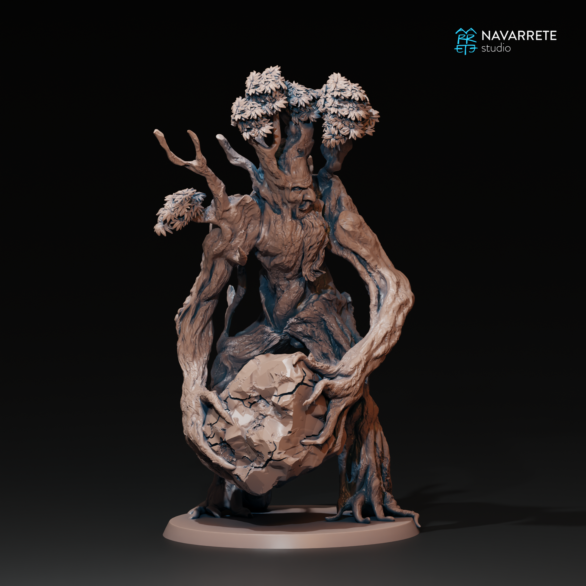 Detailed tabletop miniature of a Treefolk Ent from Navarrete Studio by Tattles Told 3D, shown in Veldrinor1.png.