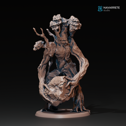 Detailed tabletop miniature of a Treefolk Ent from Navarrete Studio by Tattles Told 3D, shown in Veldrinor1.png.