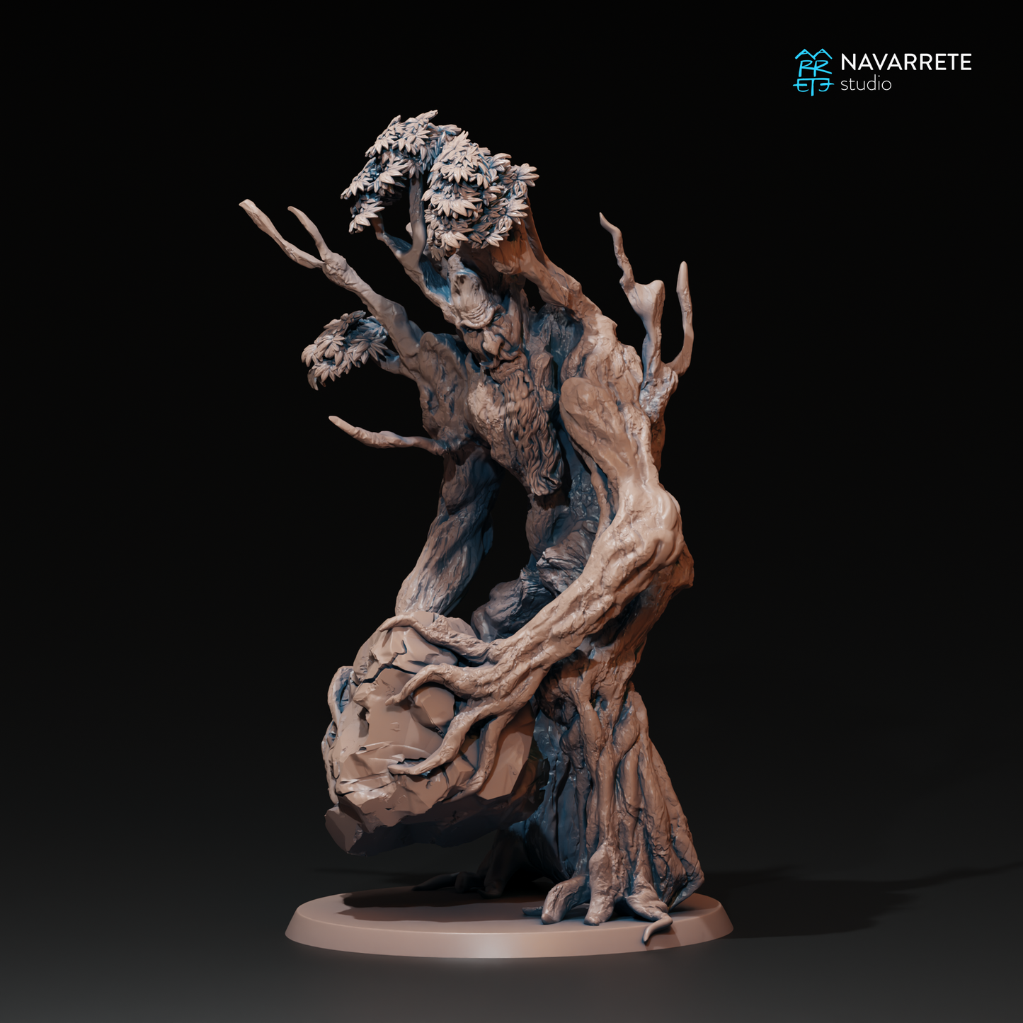 Detailed Tattles Told 3D Treefolk Ent miniature for tabletop gaming, showing a moss-covered wooden forest spirit figure.