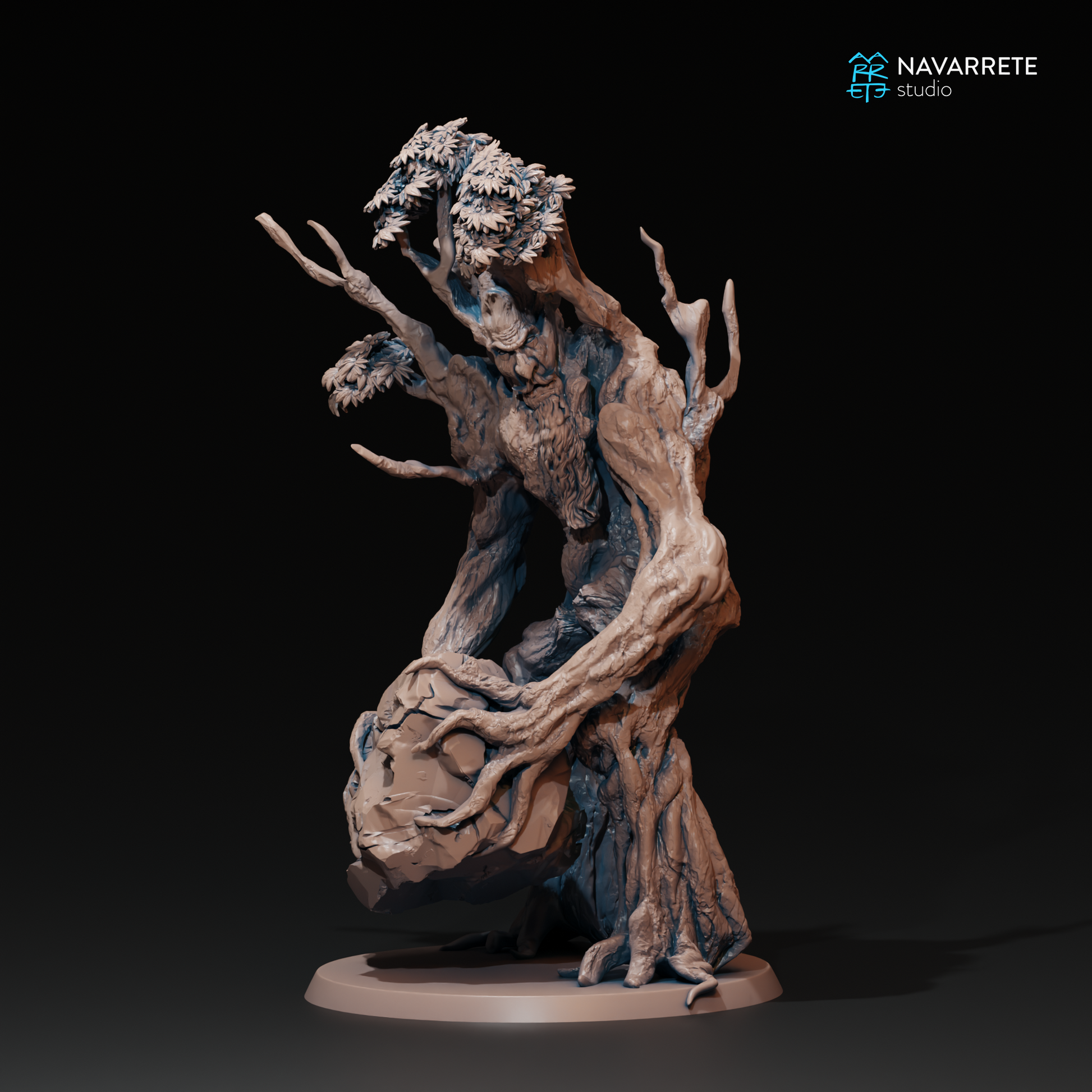 Detailed Tattles Told 3D Treefolk Ent miniature for tabletop gaming, showing a moss-covered wooden forest spirit figure.