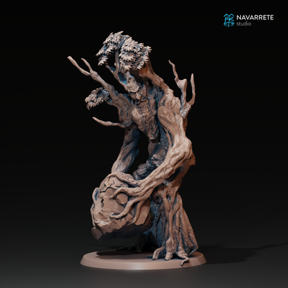 Detailed Tattles Told 3D Treefolk Ent miniature for tabletop gaming, showing a moss-covered wooden forest spirit figure.