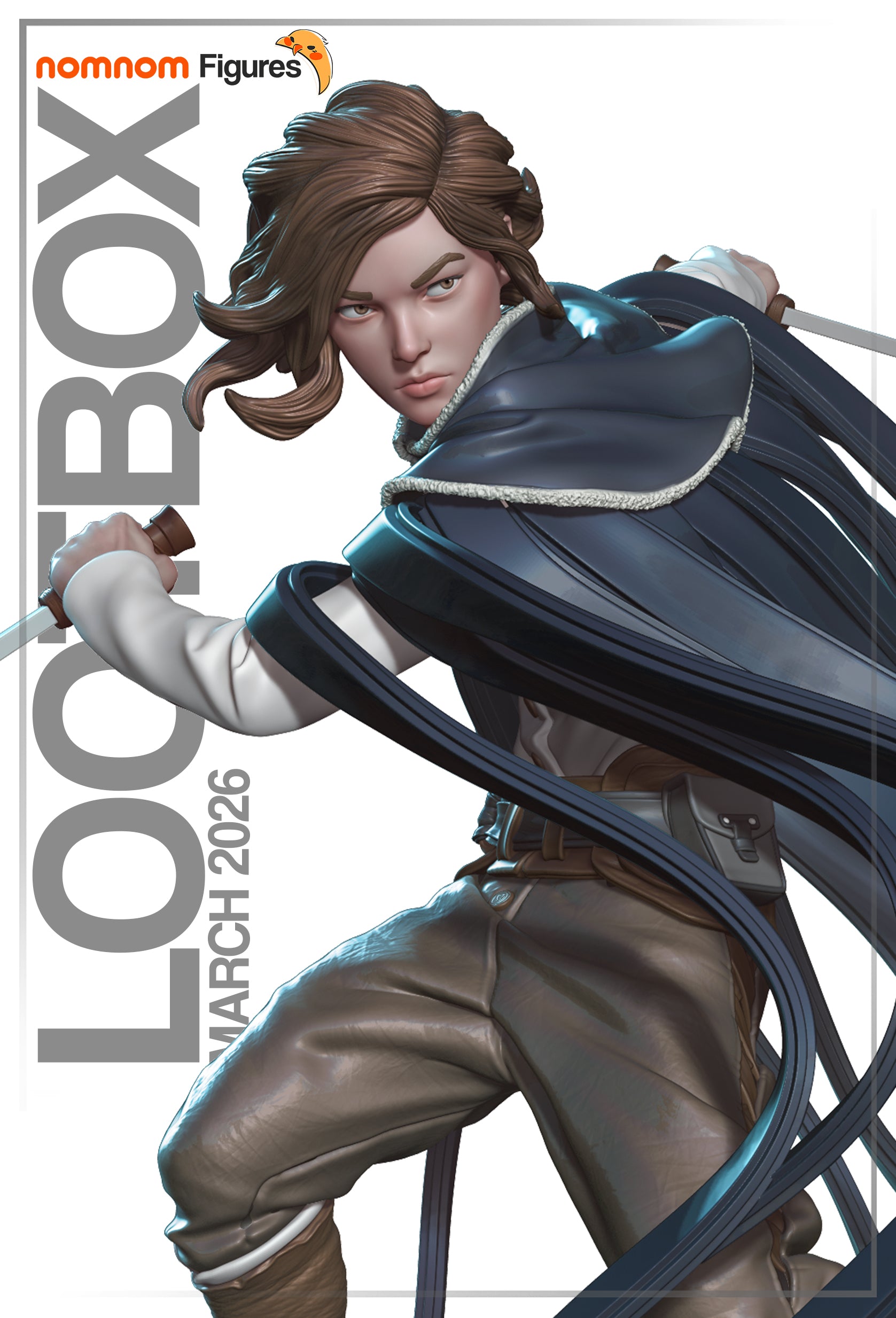 Resin garage kit figure of Mist Cloaked Rogue from Tattles Told 3D by Nomnom Figures, featuring detailed anime fan art design.