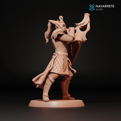 Golden Swan Army Soldier miniature with war horn from Tattles Told 3D, detailed tabletop gaming figure by Navarrete Studio.