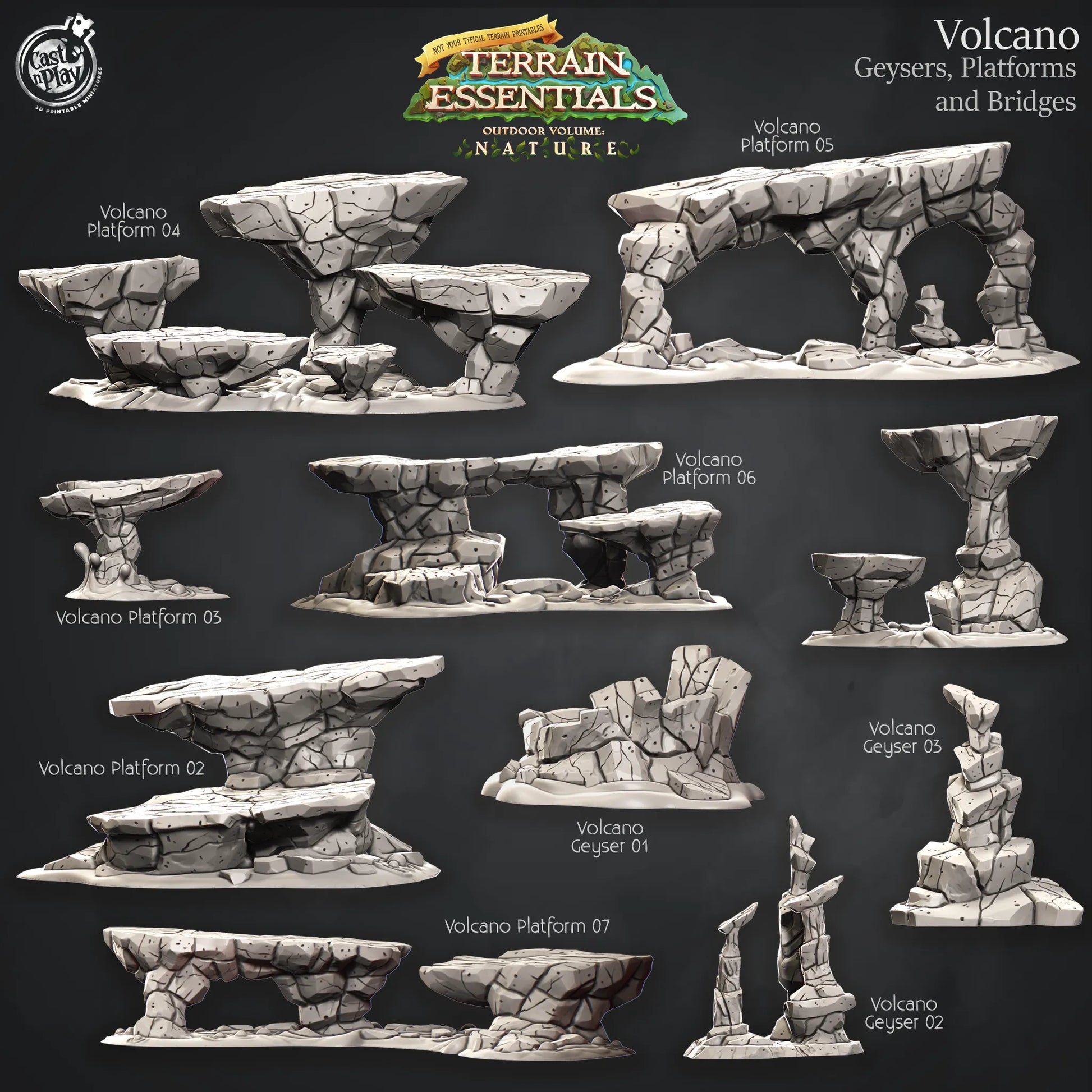 Volcano Set | TTRPG Scatter Diorama Dollhouse Miniature | Terrain Essentials