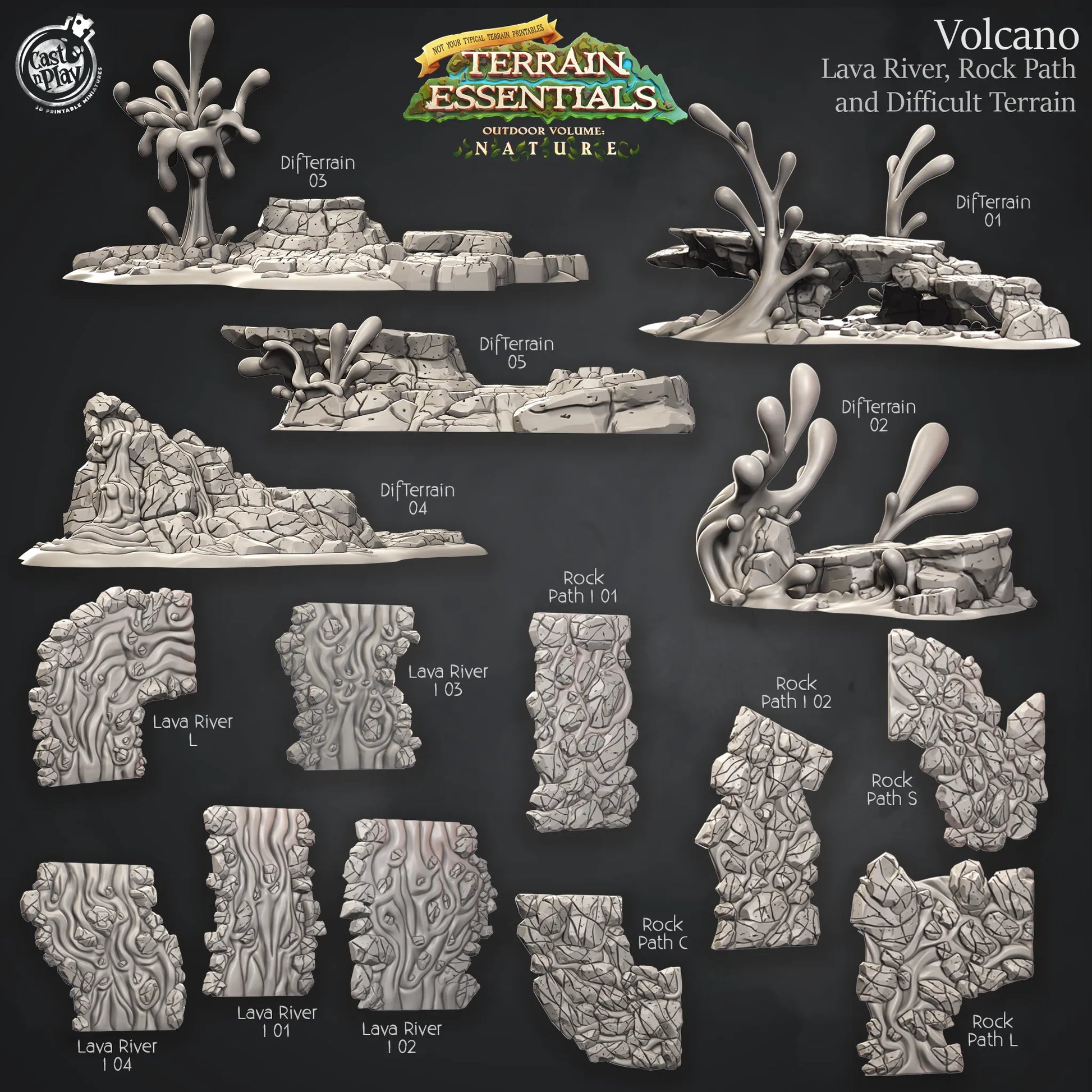Volcano Set | TTRPG Scatter Diorama Dollhouse Miniature | Terrain Essentials