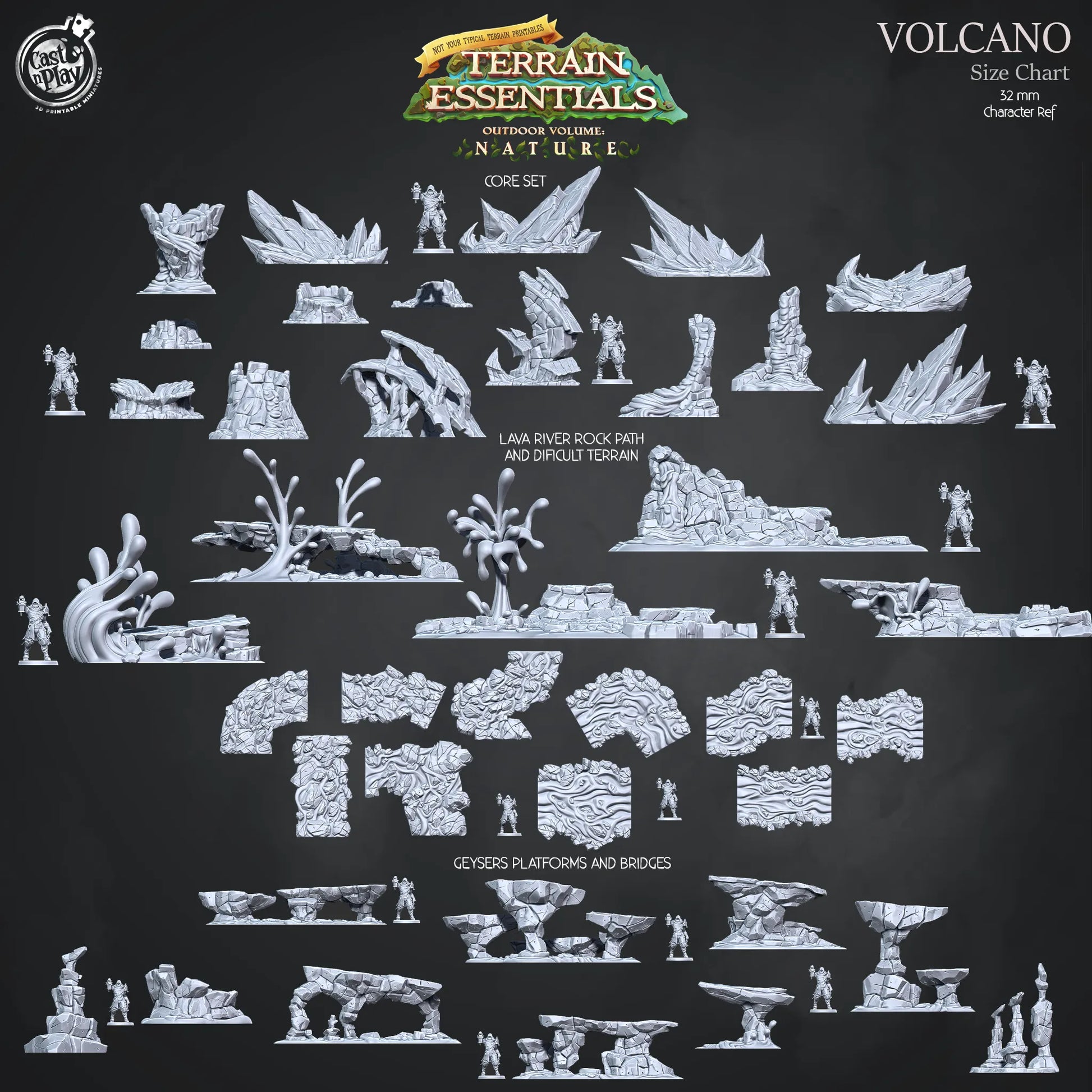 Volcano Set | TTRPG Scatter Diorama Dollhouse Miniature | Terrain Essentials