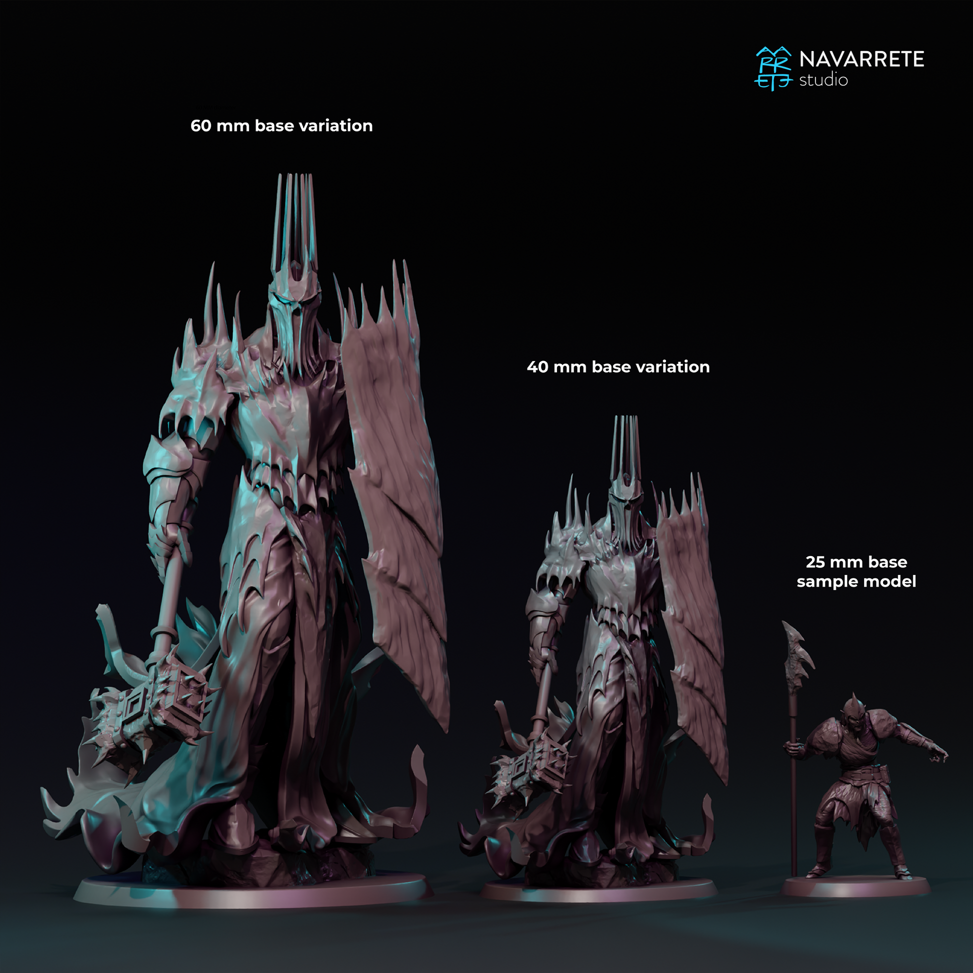 Detailed Vorgath tabletop gaming miniature by Tattles Told 3D, featuring intricate armor and weapon details from Navarrete Studio.
