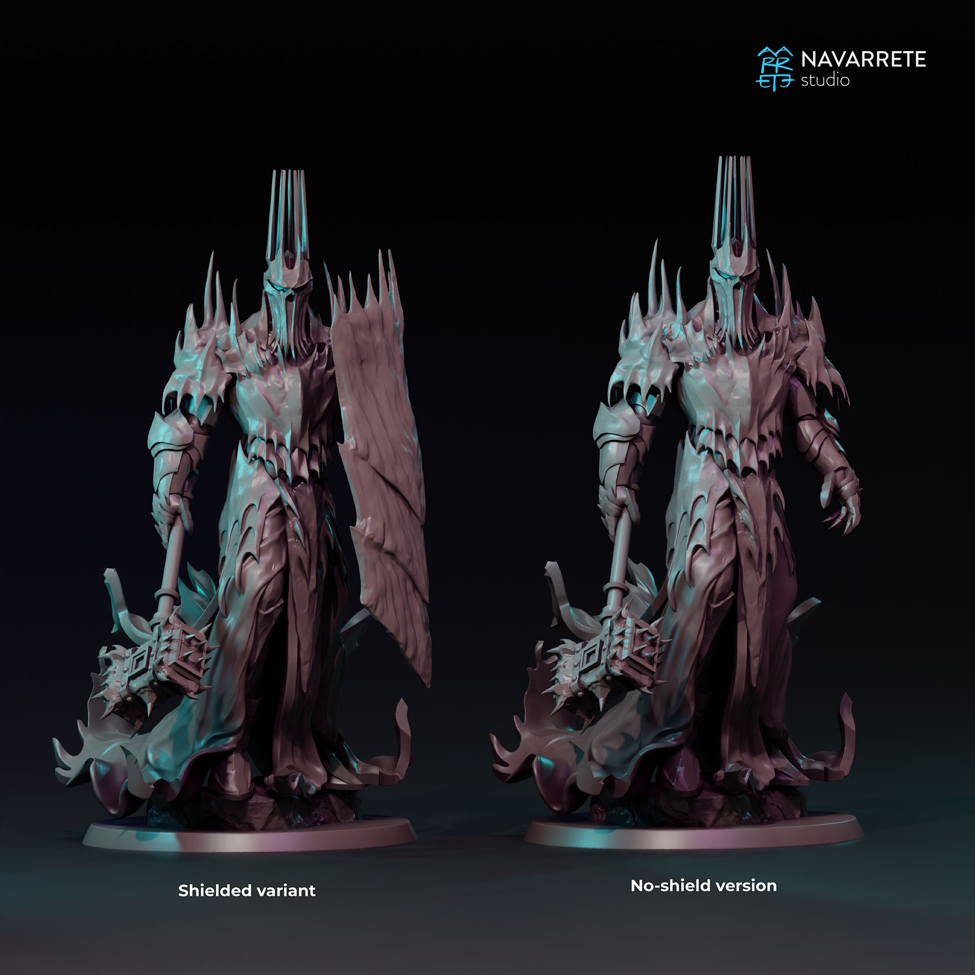 Tattles Told 3D Vorgath tabletop gaming miniature from Navarrete Studio, featuring detailed character design on a display stand.