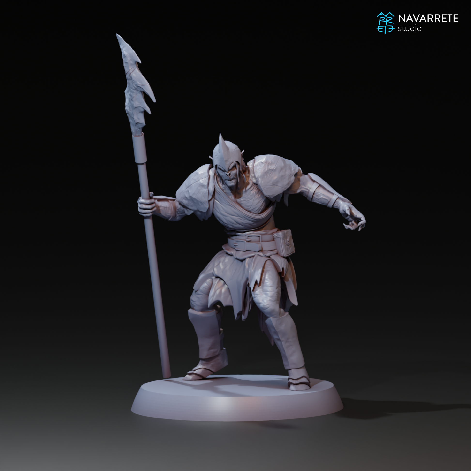Vrosh Snow Orc miniature for tabletop gaming by Tattles Told 3D, featuring detailed snowy armor and orc warrior design.