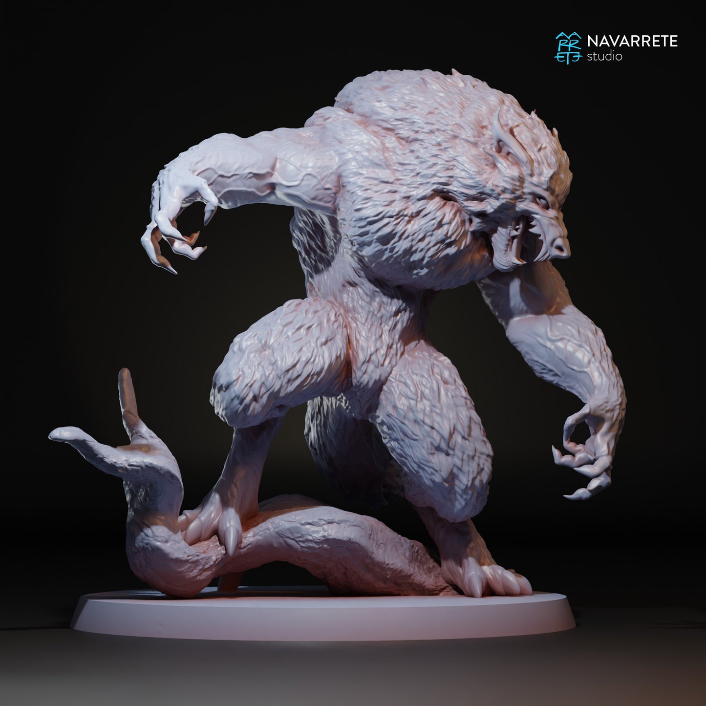 Tattles Told 3D werewolves tabletop gaming miniature by Navarrete Studio, detailed sculpt of a ferocious wolf-like creature.