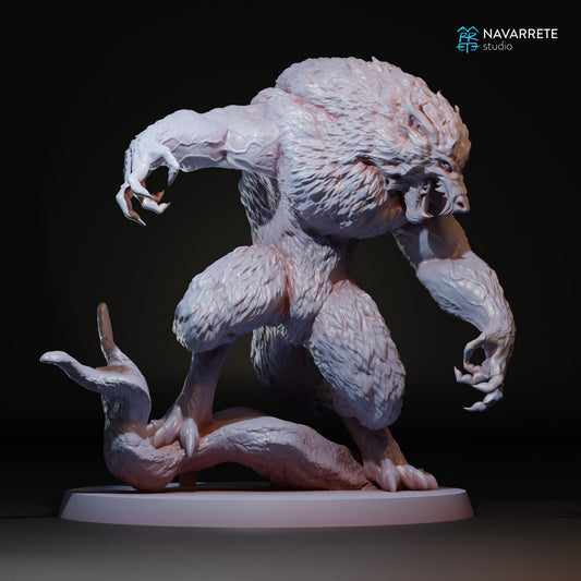 Tattles Told 3D werewolves tabletop gaming miniature by Navarrete Studio, detailed sculpt of a ferocious wolf-like creature.