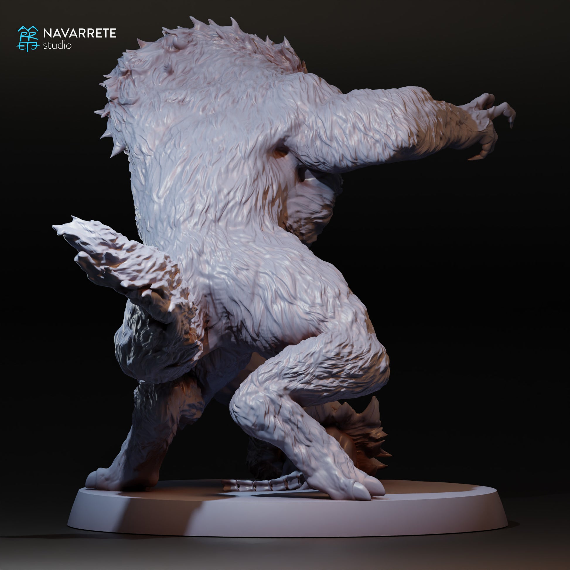 Detailed Tattles Told 3D Werewolves tabletop gaming miniature by Navarrete Studio, featuring a fierce werewolf figure on a game base.