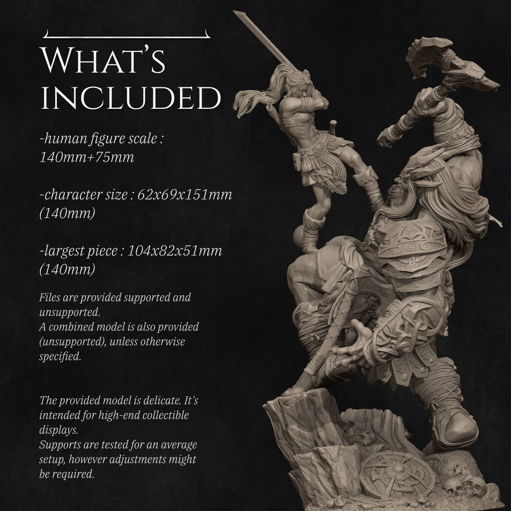 Lia The Barbarian Mercenary vs. The Stone Giant | Garage Resin Kit Statue | D&D TTRPG Fantasy | Nerikson