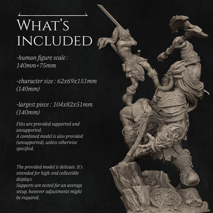 Lia The Barbarian Mercenary vs. The Stone Giant | Garage Resin Kit Statue | D&D TTRPG Fantasy | Nerikson