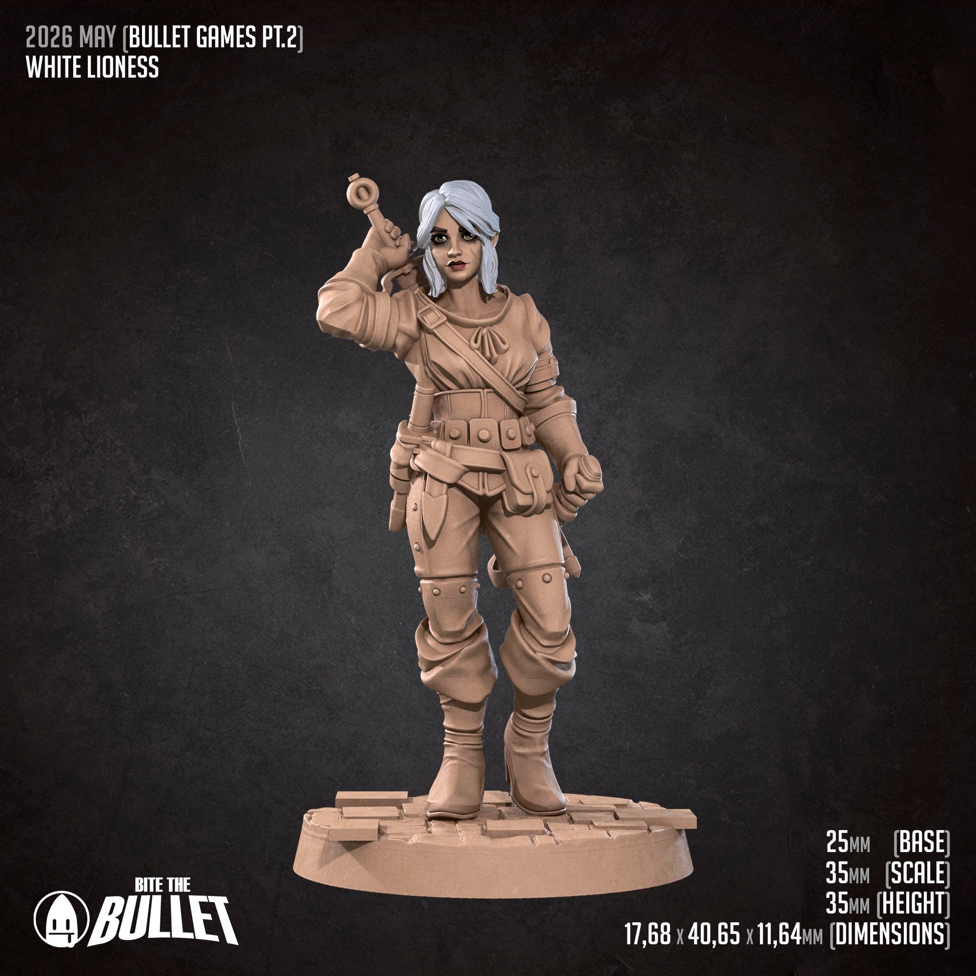 White Lioness D&D miniature by Tattles Told 3D, detailed white lioness figure for tabletop role-playing games.