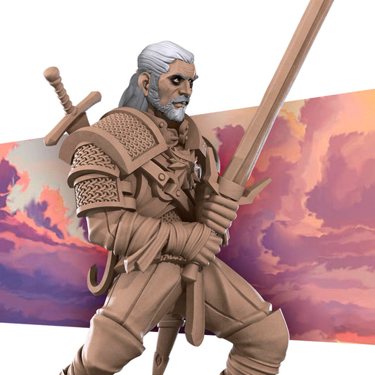 White Wolf Knight D&D TTRPG miniature by Tattles Told 3D, detailed fantasy figure for tabletop gaming and role-playing games.